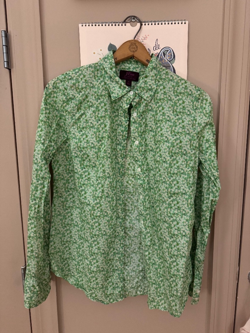Rare Jcrew Cotton Liberty London Green and White Floral Button Down Size 4